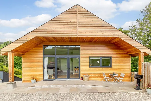 View towards this luxurious lodge with private wood-fired hot tub