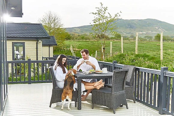 Lodge decking overlooking the views of the lake district 