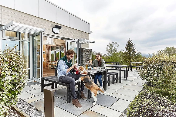 Outdoor seating area at the Copper Fells bar & restaurant